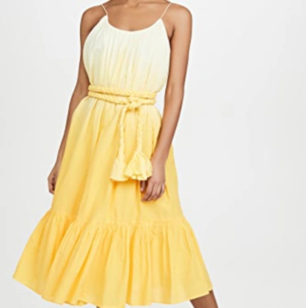 NWT RHODE LEA YELLOW OMBRE BELTED DRESS‎ SZ L LARGE